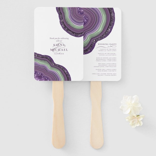 Agate Geode Glitzer Wedding Violet ID647 Fächer (Vorne und Hinten)