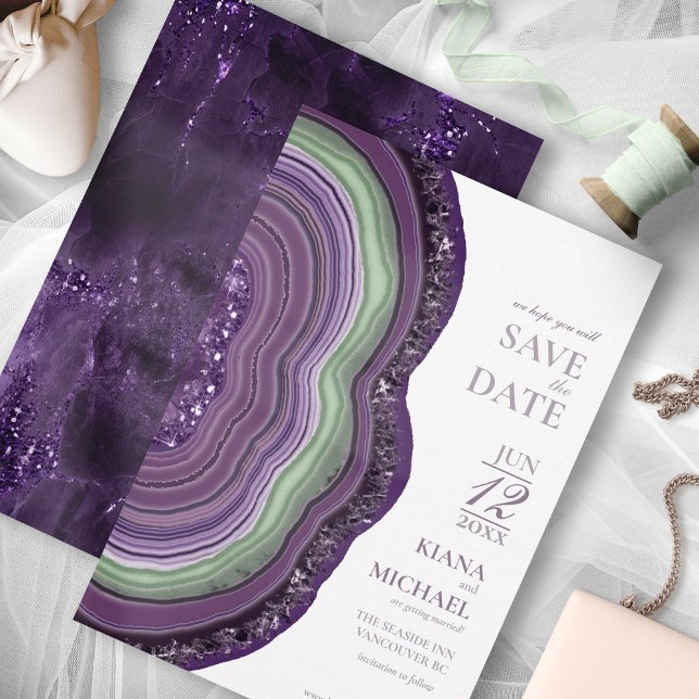 Agate Geode Glitzer Wedding Violet ID647 Save The Date (Von Creator hochgeladen)