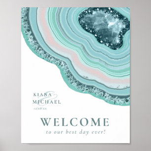 Agate Geode Glitzer Wedding Welcome Aquamarin ID64 Poster