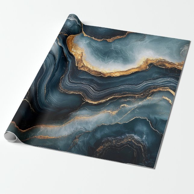 Agate Geode Gold und Navy Blue Marmor Geschenkpapier (Ungerollt)