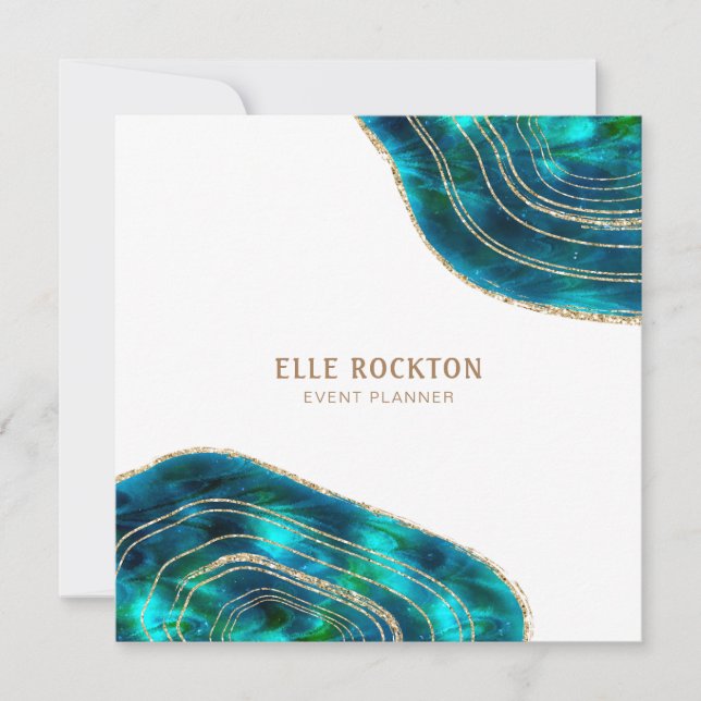 Agate Geode Kosmische Kristalle Blauer grüner Glit Einladung (Vorderseite)