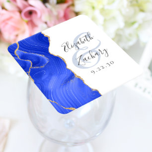 Agate-Geode-Schrift Royal Blau Goldene Hochzeit Rechteckiger Pappuntersetzer