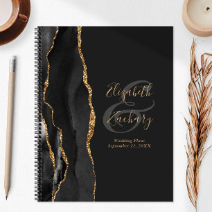 Agate Geode Schrift Schwarz Gold Dunkle Hochzeitsp Planer