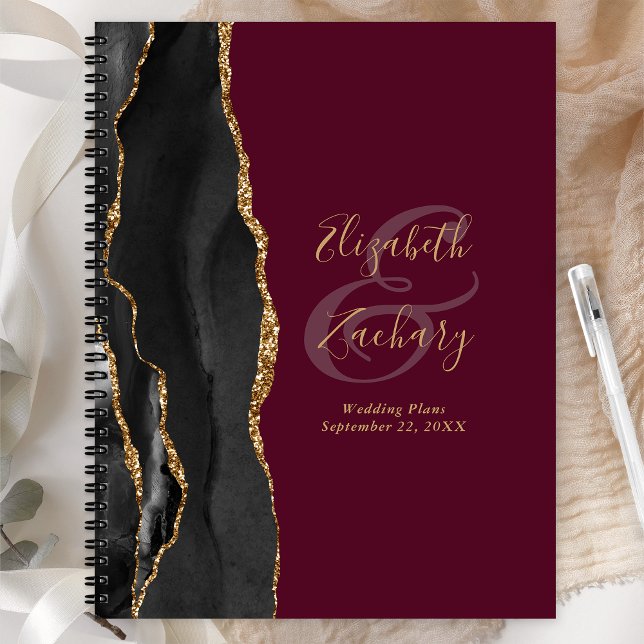 Agate Geode Script Black Gold Burgundy Wedding Planer (Von Creator hochgeladen)