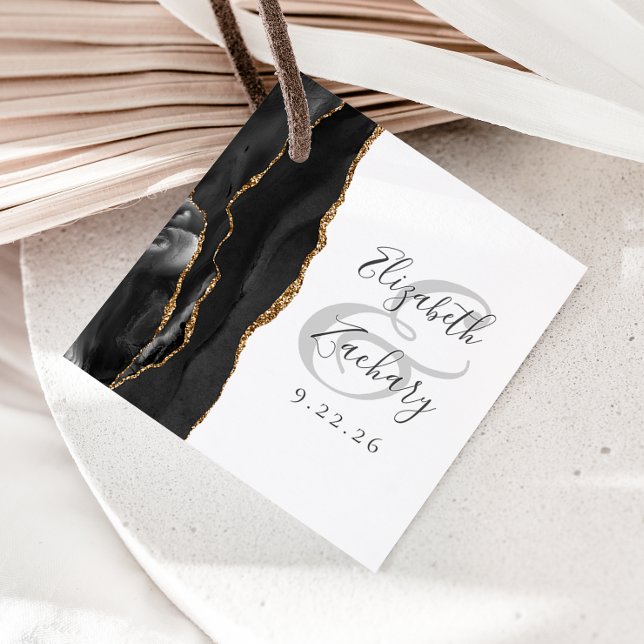 Agate Geode Script Black Gold Wedding Geschenkanhänger (Von Creator hochgeladen)