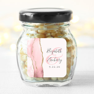 Agate Geode Script Blush Pink Gold Hochzeit Quadratischer Aufkleber