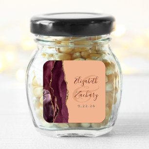 Agate Geode Script Burgundy Gold Peach Wedding Quadratischer Aufkleber