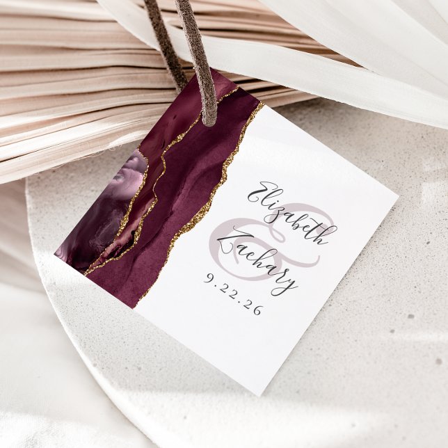 Agate Geode Script Burgundy Gold Wedding Geschenkanhänger (Von Creator hochgeladen)