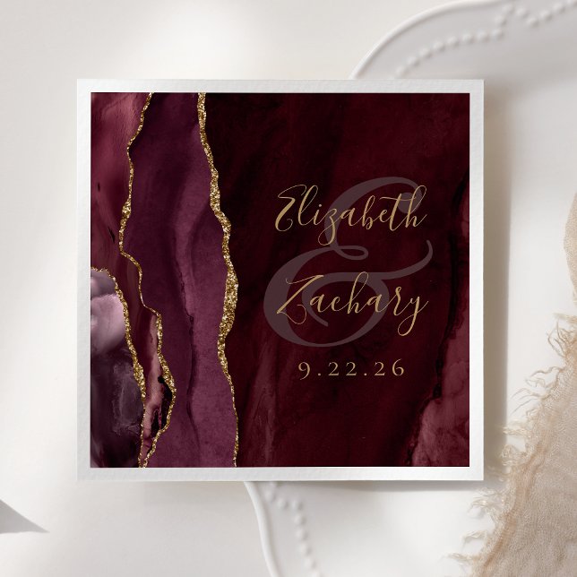 Agate Geode Script Burgundy Gold Wedding Serviette (Von Creator hochgeladen)
