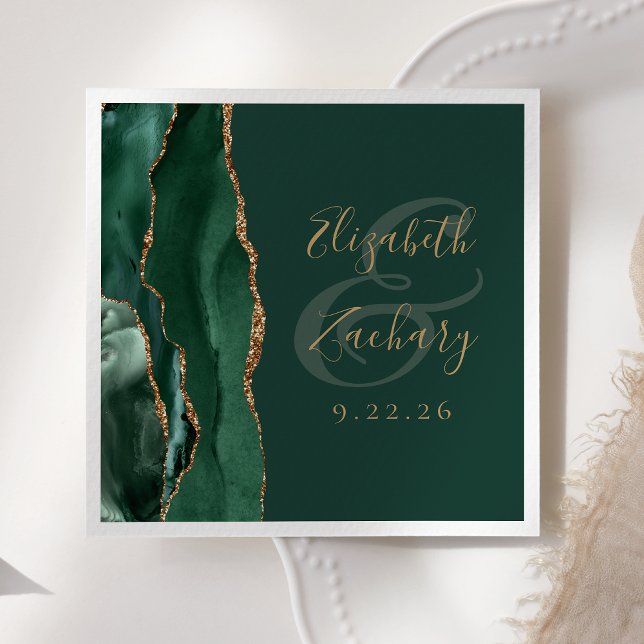 Agate Geode Script Emerald Green Gold Wedding Serviette (Von Creator hochgeladen)