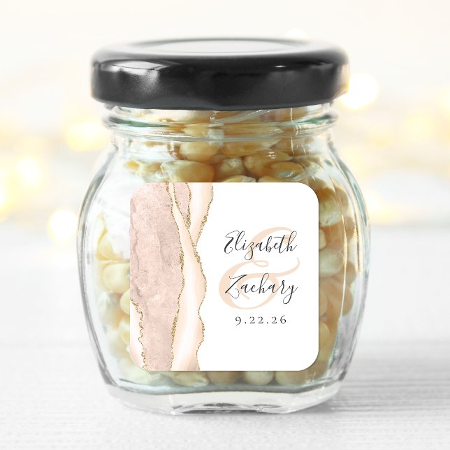 Agate Geode Script Ivory Gold Wedding Quadratischer Aufkleber (Von Creator hochgeladen)