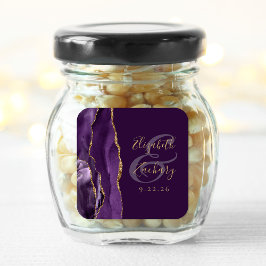 Agate Geode Script Lila Gold Plum Wedding Quadratischer Aufkleber
