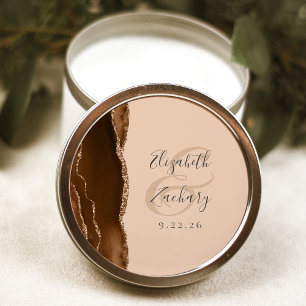 Agate Geode Script Mocha Brown Gold Tan Wedding Runder Aufkleber