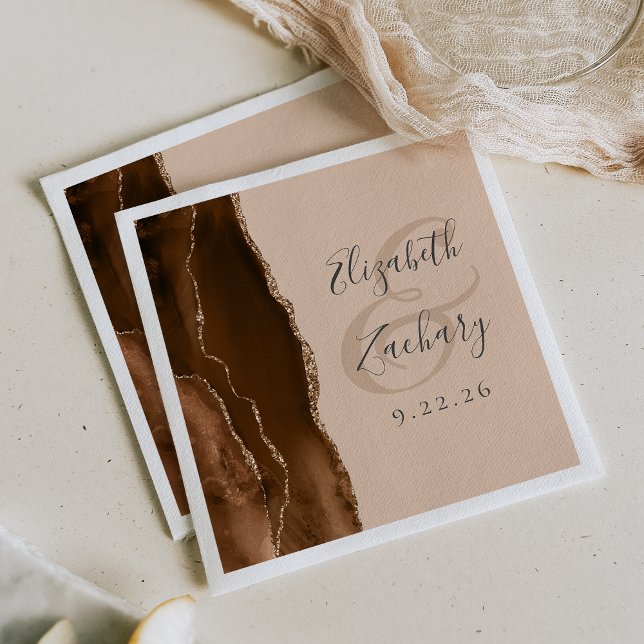 Agate Geode Script Mocha Brown Gold Tan Wedding Serviette (Von Creator hochgeladen)