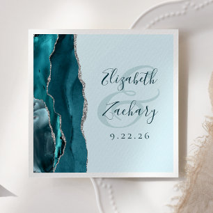 Agate Geode Script Pale Aquamarine Silberhochzeit Serviette