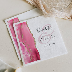 Agate Geode Script Pink Gold Wedding Serviette