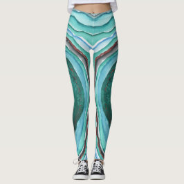Agate Geode Watercolor Muster - Blue Green Aqua Leggings