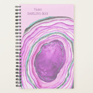 Agate Geode Watercolor Slice - Pink Aqua Lila Planer