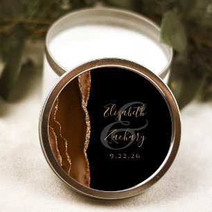 Agate-Geoden-Schrift Mocha-Braun Gold Schwarz Hoch Runder Aufkleber