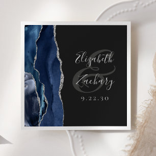 Agate-Geoden-Schrift Navyblau Silber Dunkle Hochze Serviette
