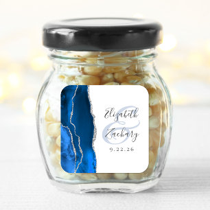 Agate-Geoden-Schrift Royalblau Silber Hochzeit Quadratischer Aufkleber