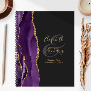 Agate-Geoden-Script lila-goldene dunkle Hochzeitsp Planer