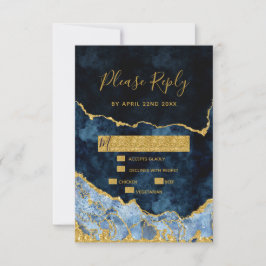 Agate Gilt Wedding RSVP Replik von Navy Blue Gold  Karte