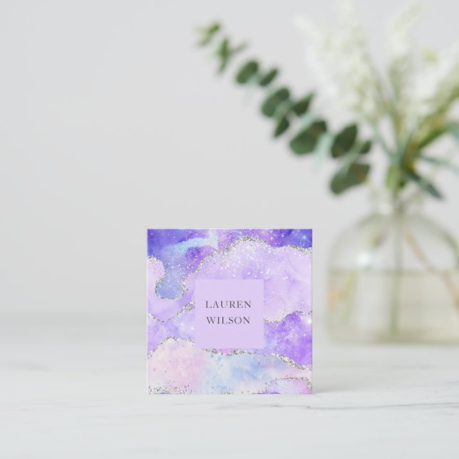 agate Glitzer rosa blaue Quadrat-Visitenkarte Quadratische Visitenkarte (Stehend Vorderseite)