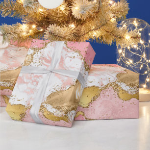 Agate: Gold und Rosa Sequins Geschenkpapier