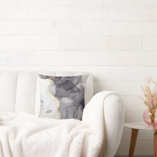 Agate Gray and Black Marble Individuelle Name Lett Kissen