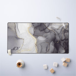 Agate Gray and Black Marble Individuelle Name Lett Schreibtischunterlage