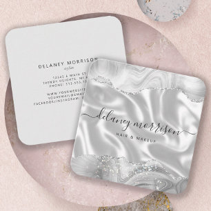Agate Gray Silver Glitzer Luxury Rounded Corners Quadratische Visitenkarte