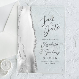 Agate Gray White Silver Moderne Script Hochzeit Acryleinladungen