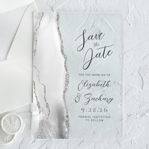 Agate Gray White Silver Moderne Script Hochzeit Acryleinladungen