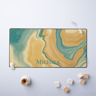 Agate Green & Cream Marble Individuelle Name Lette Schreibtischunterlage