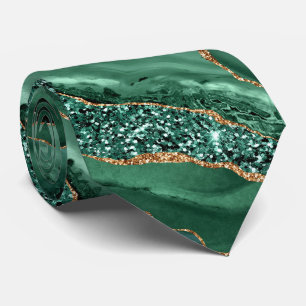 Agate Green Emerald Gold Neck Tie Marble Gemstone Krawatte