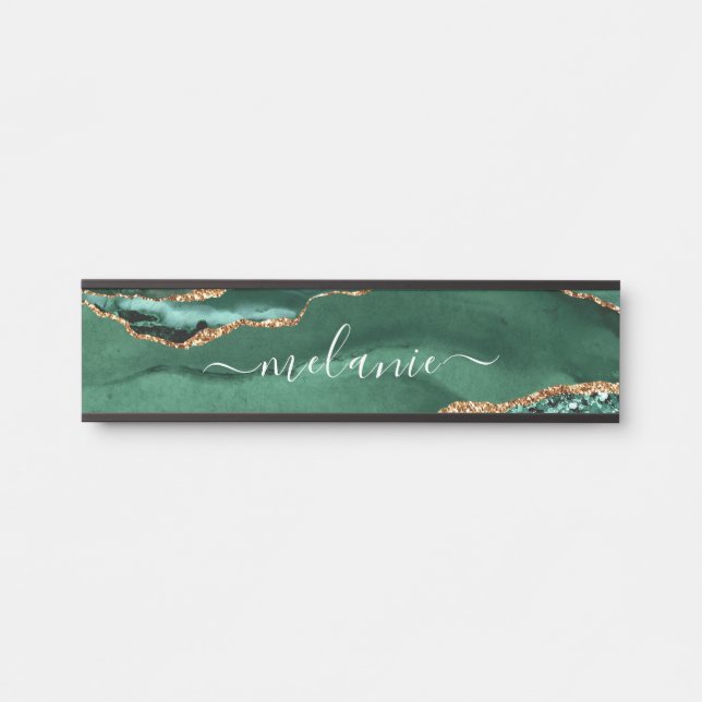 Agate Green Glitzer Marble Individuelle Name Door  Türschild (Vorderseite )