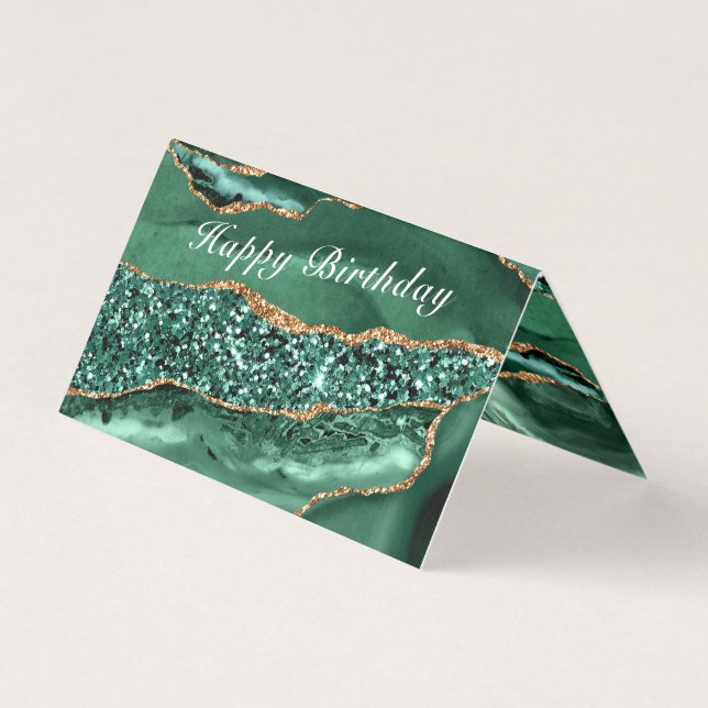 Agate Green Gold Emarald Birthday Card (Rückseite)