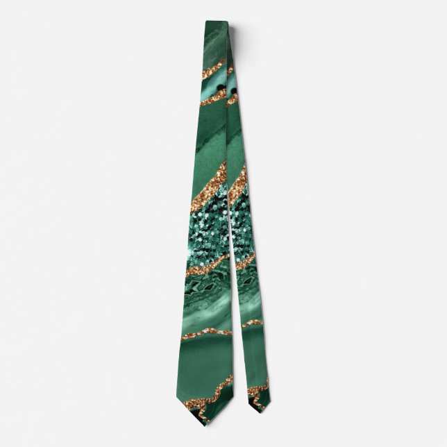 Agate Green Gold Emerald Glitzer Marble Neck Tie Krawatte (Vorderseite)