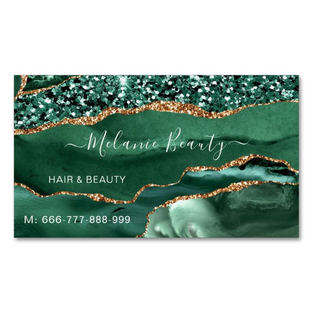 Agate Green Gold Glitzer Business Card Magnetische Visitenkarte (Vorderseite)