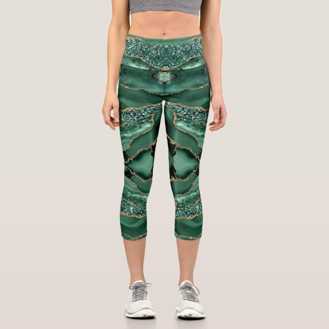 Agate Green Gold Glitzer Emerald Glitzer Leggings (Vorderseite)