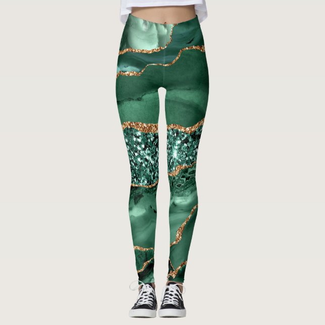 Agate Green Gold Glitzer Emerald Leggings (Vorderseite)