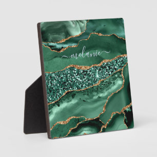 Agate Green Gold Glitzer Geode Individuelle Name P Fotoplatte