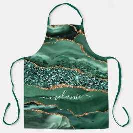 Agate Green Gold Glitzer Geode Marble Ihren Namen Schürze