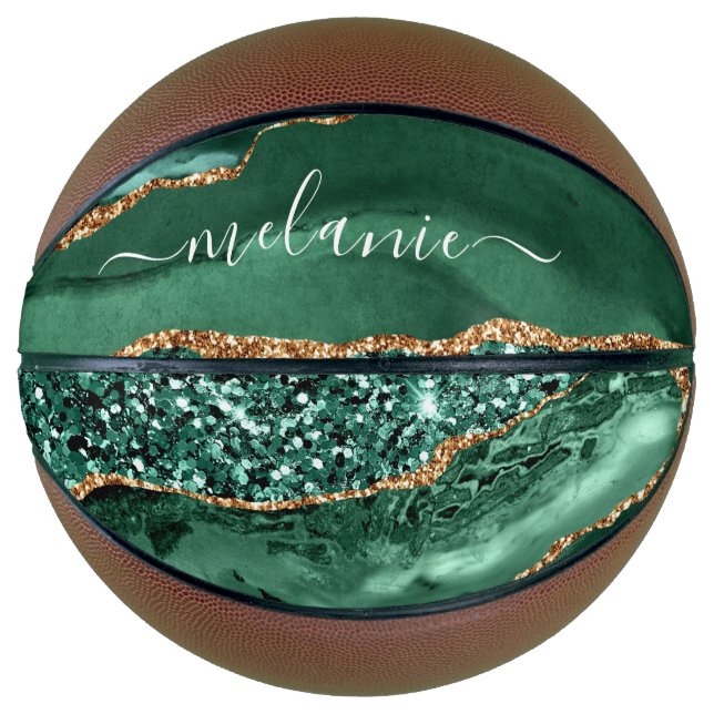 Agate Green Gold Glitzer Geode Marble Individuelle Basketball (Vorderseite)