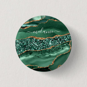 Agate Green Gold Glitzer Geode Marble Individuelle Button