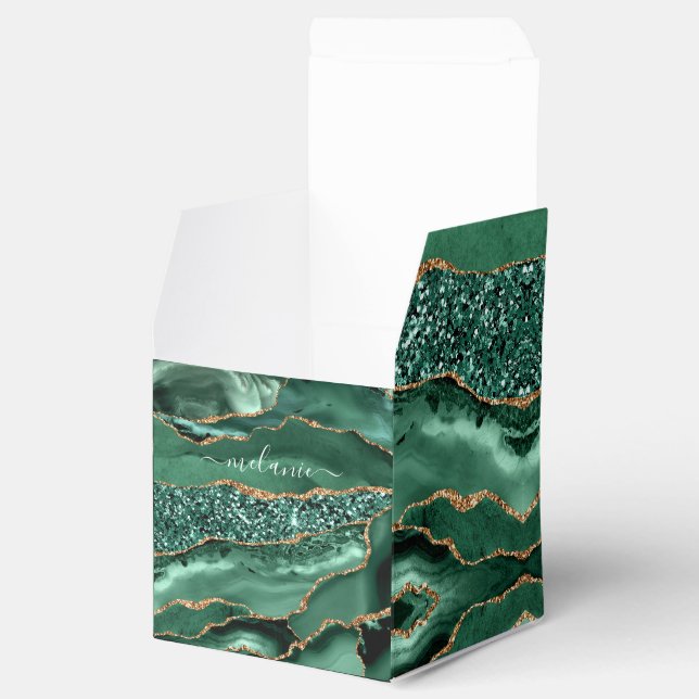 Agate Green Gold Glitzer Geode Marble mit Namen Geschenkschachtel (Geöffnet)