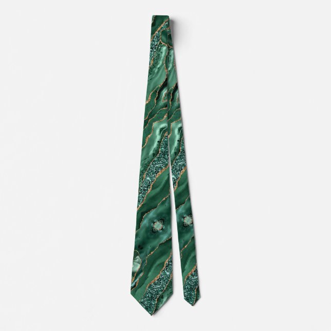 Agate Green Gold Glitzer Marble Elegante Neck Tie Krawatte (Vorderseite)