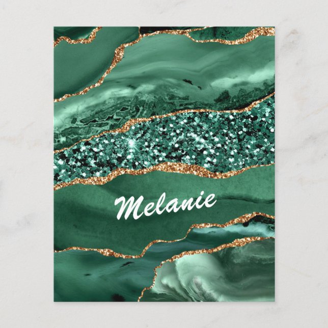 Agate Green Gold Glitzer Marble Flyer Ihr Name (Vorne)