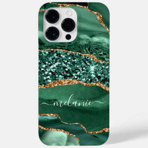 Agate Green Gold Glitzer Marble Individuelle Name Case-Mate iPhone 14 Pro Max Hülle